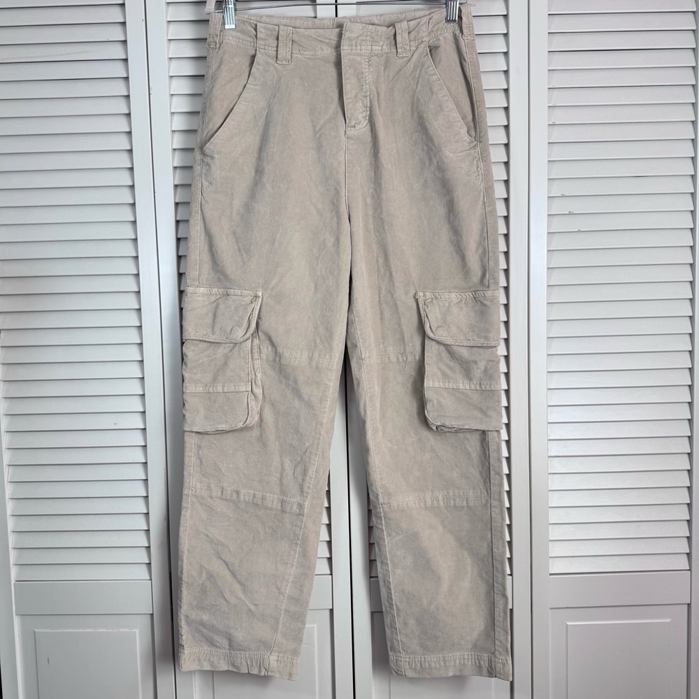 Free People Ultra Soft Velvet Corduroy Plush Baggy Cargo Pants Beige Size 8